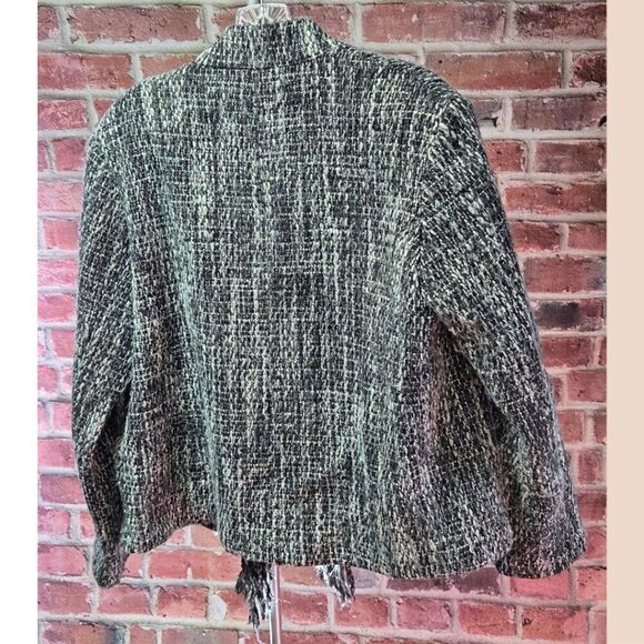 Chico’s Design Women’s Tweed Fringe Blazer Jacket Coat – Size 2 Black White - Picture 2 of 6